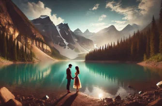 Couple enjoying a romantic moment at Big Almaty Lake during their honeymoon in Kazakhstan