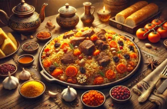 Authentic Uzbek plov served in a traditional dish