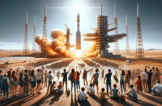 Tourists at Baikonur Cosmodrome during a rocket launch