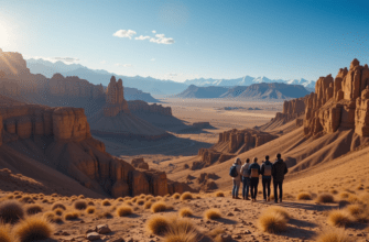 Scenic view of Kazakhstan’s landscapes with a guided tour group