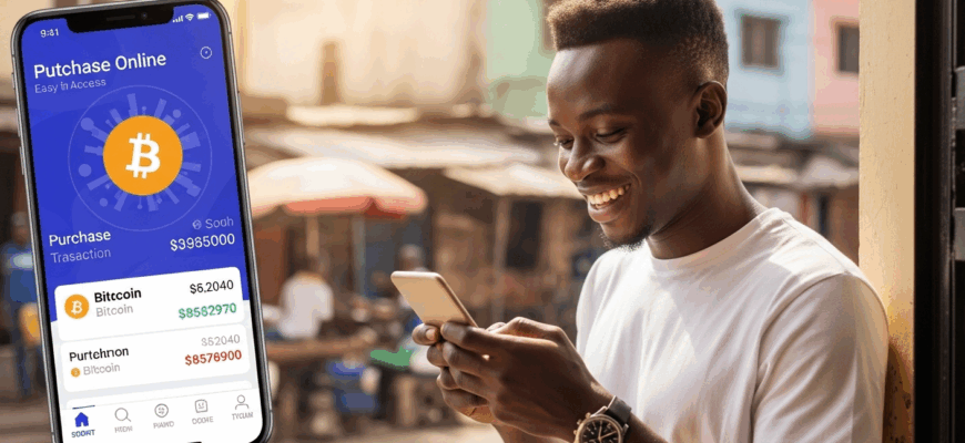 Happy person buying bitcoin online in Nigeria