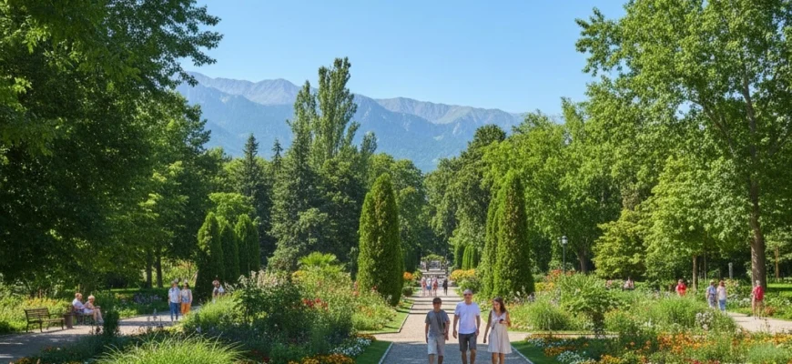Almaty Botanical Garden pathways and plant collections