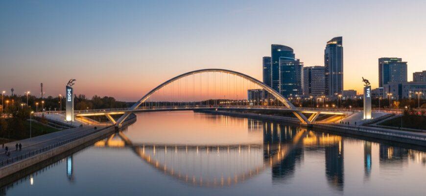 Bridge between Europe and Asia over Ural River in Atyrau