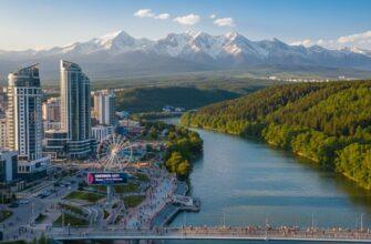Confluence of Irtysh and Ulba Rivers in Oskemen - view from Strelka memorial