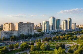Panoramic view of Shymkent city center and modern buildings