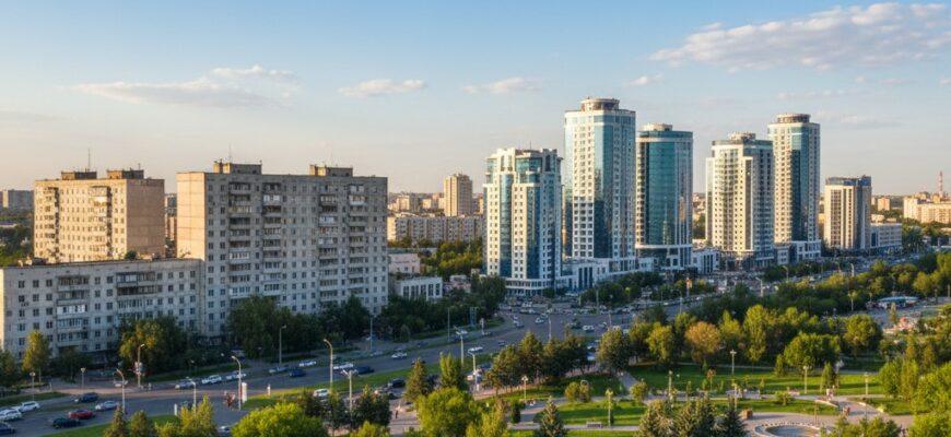 Panoramic view of Shymkent city center and modern buildings