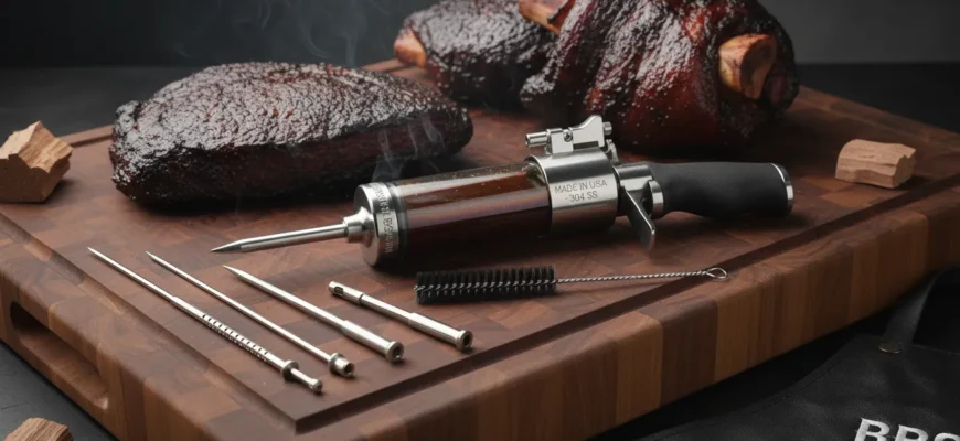 Premium USA-made stainless steel meat injector for BBQ with multiple needles