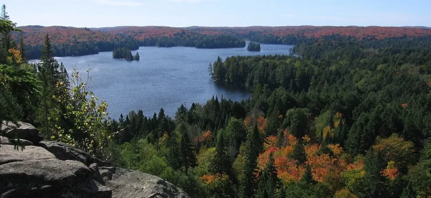 Scenic lakeside camping site at Algonquin Provincial Park, Ontario