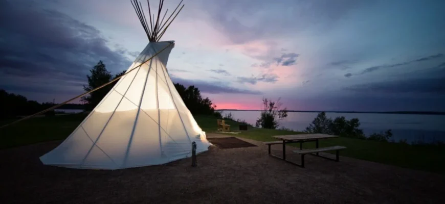 Tent at sunrise in a scenic BC provincial park