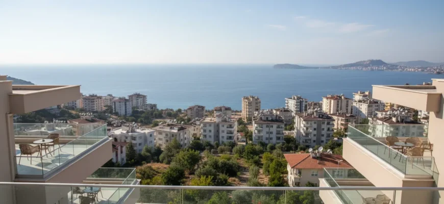 Wohnungen mit Meerblick in Alanya in Hanglage mit freier Sicht auf Küste und Mittelmeer
