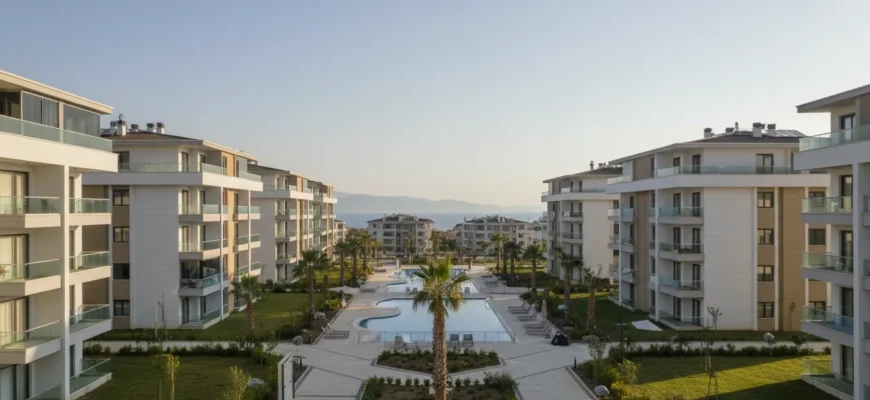 Neubau Wohnanlage in Alanya mit Pool und modernen Apartmentblöcken