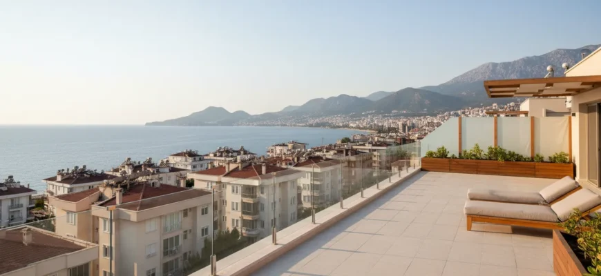 Wohnanlage in Alanya nahe Strand mit modernen Apartments und Palmenpromenade