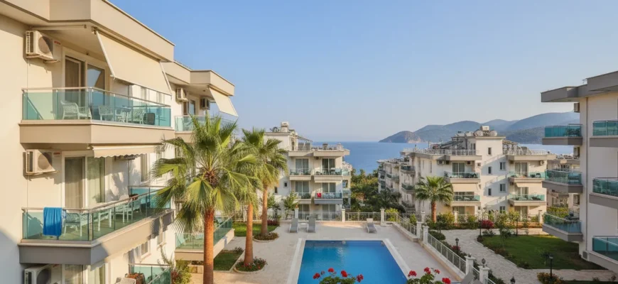 Moderne Wohnanlage in Alanya nahe Strand mit Pool und Balkonen